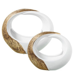 Set 2 jarrones blanco brillo y dorado