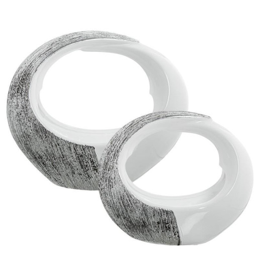 Set 2 jarrones blanco brillo y plateado
