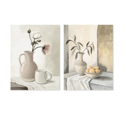 Set 2 cuadros lienzo blanco y beige