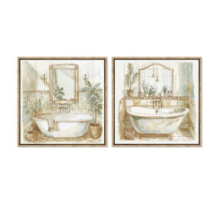 Set 2 cuadros lienzo blanco, verde y marrones