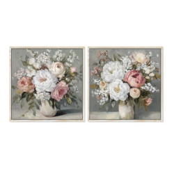 Set 2 cuadros lienzo blanco, verde y rosas