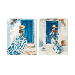 Set 2 cuadros lienzo blanco, azul y beige