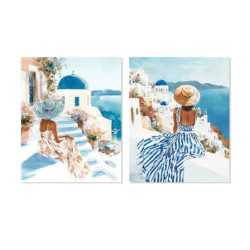 Set 2 cuadros lienzo blanco, azul y beige