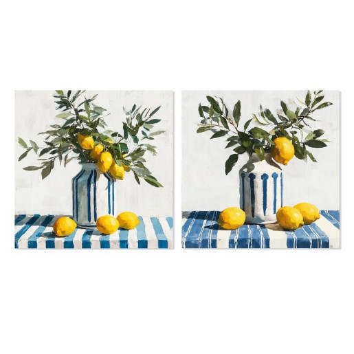 Set 2 cuadros lienzo blanco, azul y amarillo