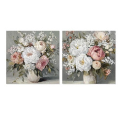 Set 2 cuadros lienzo rosas, blanco y verde