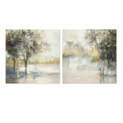 Set 2 cuadros lienzo verde, blanco y beige