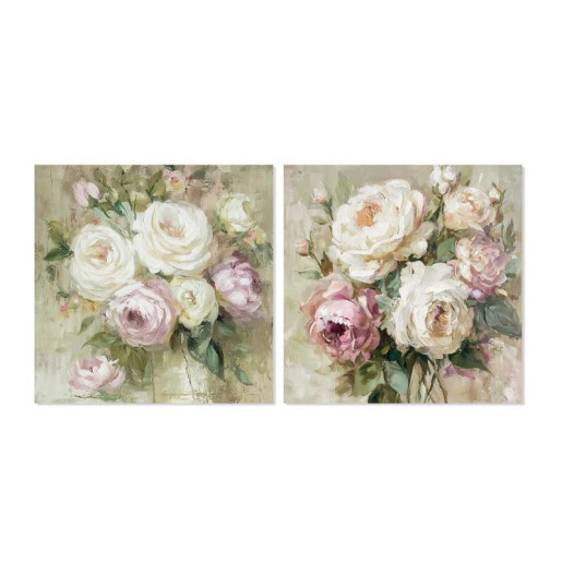 Set 2 cuadros lienzo blanco, rosa y verde