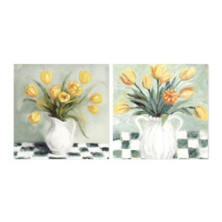 Set 2 cuadros lienzo blanco, amarillo y verde