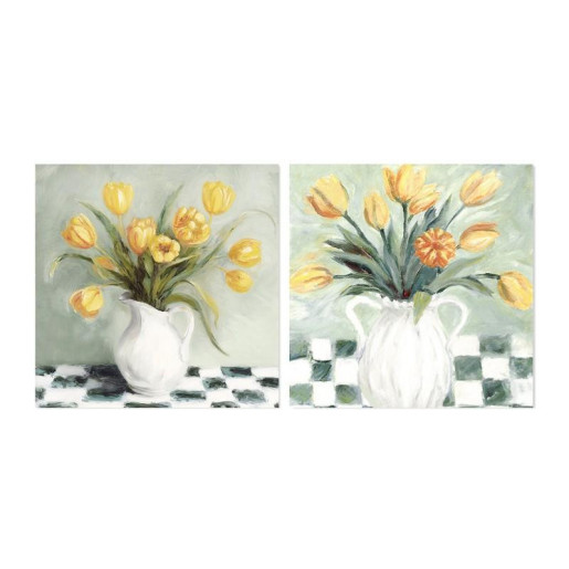 Set 2 cuadros lienzo blanco, amarillo y verde
