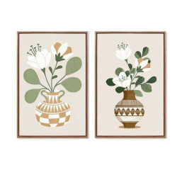Set 2 cuadros lienzo blanco, marronnes y verde