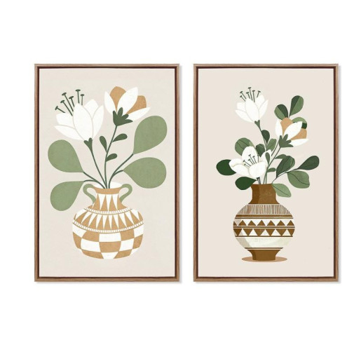 Set 2 cuadros lienzo blanco, marronnes y verde