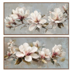 Set 2 cuadros lienzo blanco, rosas y verde