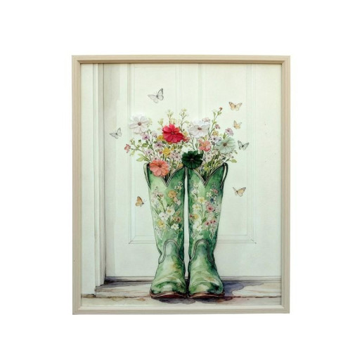 Cuadro verde, blanco y rosa