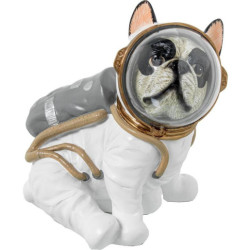 Figura perro astronauta blanco, dorado y gris