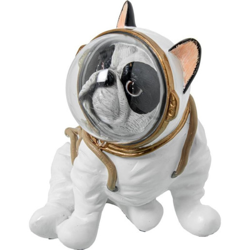 Figura perro astronauta blanco, dorado y gris