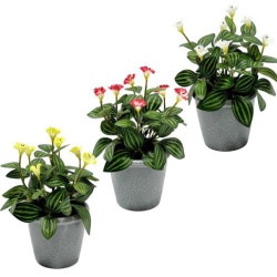 Set 6 flores artificiales verde, amarillo y blanco
