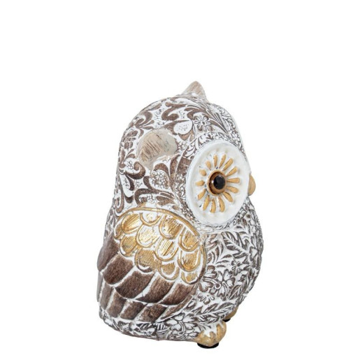 Figura buho blanco y dorado