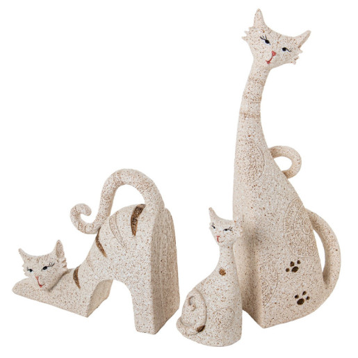 Set 3 figuras gato beige arena