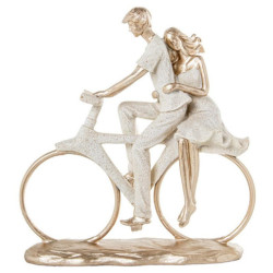 Figura pareja bicicleta beige arena y dorado