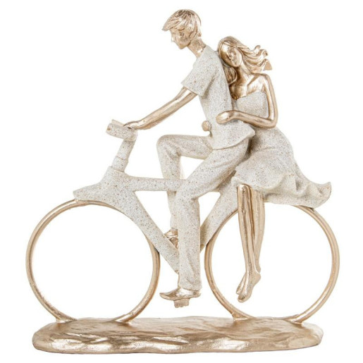 Figura pareja bicicleta beige arena y dorado