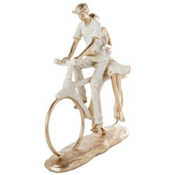 Figura pareja bicicleta beige arena y dorado