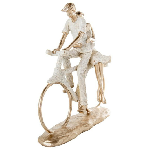 Figura pareja bicicleta beige arena y dorado