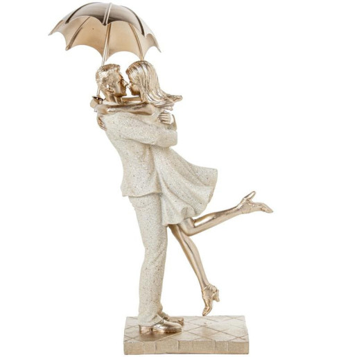 Figura pareja con paraguas beige arena y dorado
