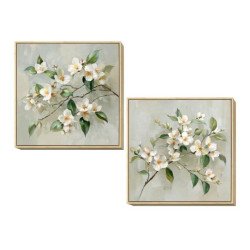 Set 2 cuadros lienzo blanco y verde