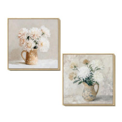 Set 2 cuadros lienzo blanco y beige