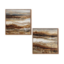 Set 2 cuadros lienzo blanco y marron