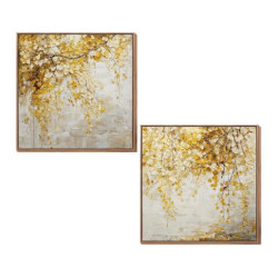 Set 2 cuadros lienzo verde y amarillo