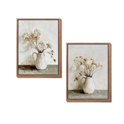 Set 2 cuadros lienzo blanco, verde y gris