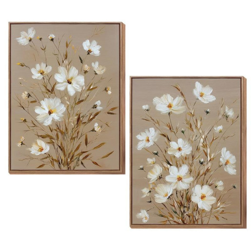 Set 2 cuadros lienzo blanco, verde y beige