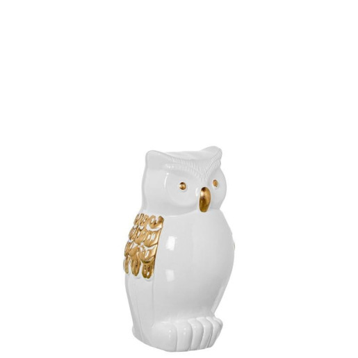 Figura buho blanco brillo y dorado
