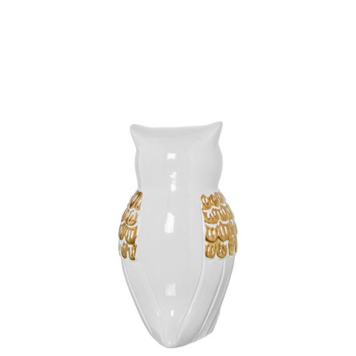 Figura buho blanco brillo y dorado