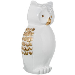 Figura buho blanco brillo y dorado