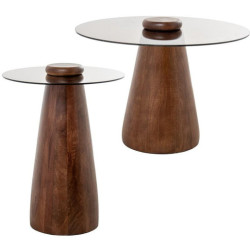 Set 2 mesas auxiliares marron y transparente