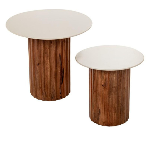 Set 2 mesas auxiliares marron y blanco