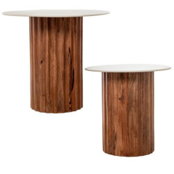 Set 2 mesas auxiliares marron y blanco
