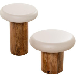 Set 2 mesas auxiliares marron y blanco