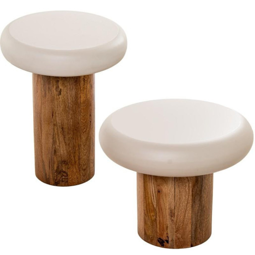 Set 2 mesas auxiliares marron y blanco
