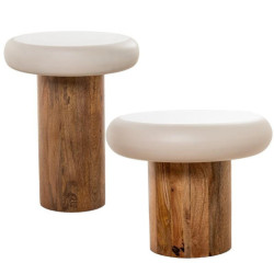 Set 2 mesas auxiliares marron y blanco